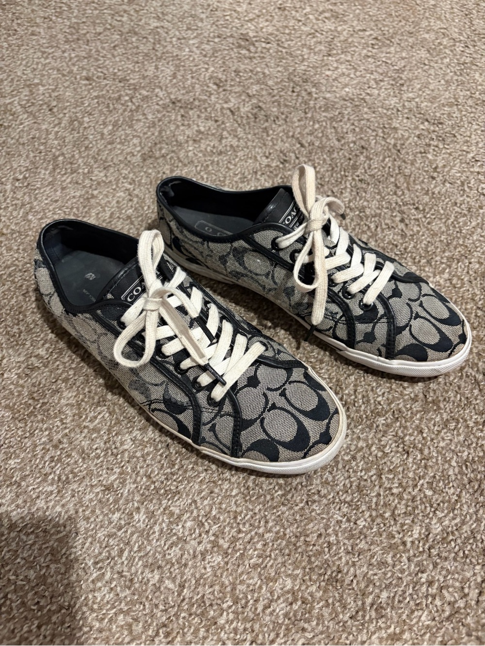 Coach Black and Cream Signature Canvas Low-Top Sneakers